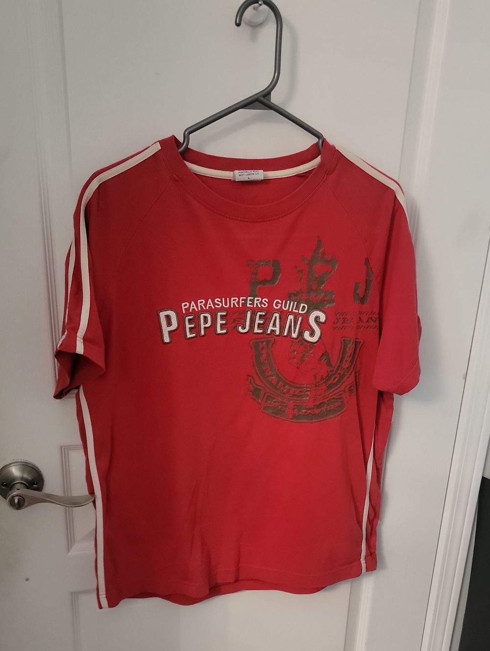 Pepe Jeans Red Graphic T-Shirt Parasurfers Guild Size Large